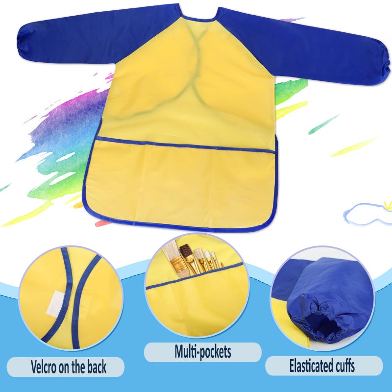 VCOSTORE 2 Pack Kids Art Smock, Toddler Painting Smock,Waterproof Long Sleeve Kids Art Apron with 3 Pockets for Children - Image 2